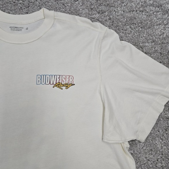Abercrombie & Fitch Shirt Mens XXL Cream Graphic Budweiser Racing Cars - Picture 3 of 10